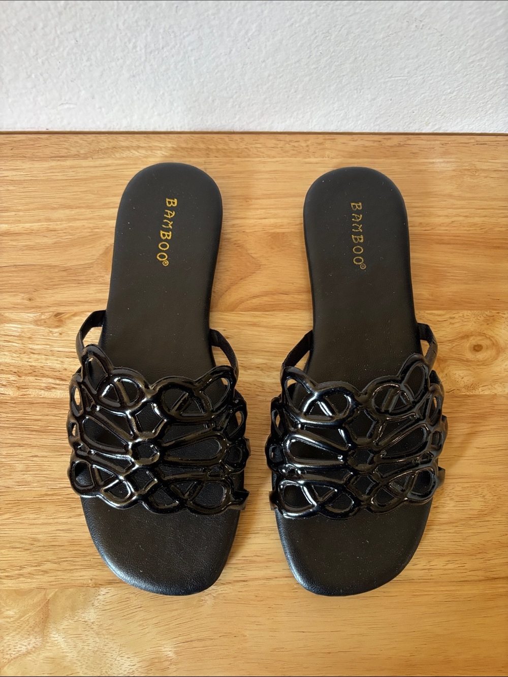 BAMBOO Black Women's Decorative Strap Slide Sandals